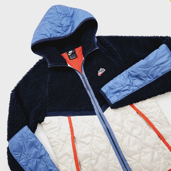 Nike Mens Size Medium Heritage Thermore Fleece Jacket Blue White CU4446-451